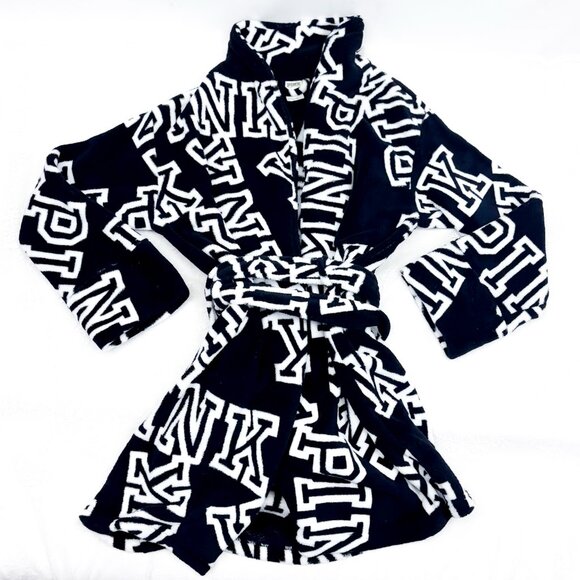 Victoria's Secret PINK Intimates & Sleep Wear Black & White Fleece Robe w Belt - Picture 6 of 10